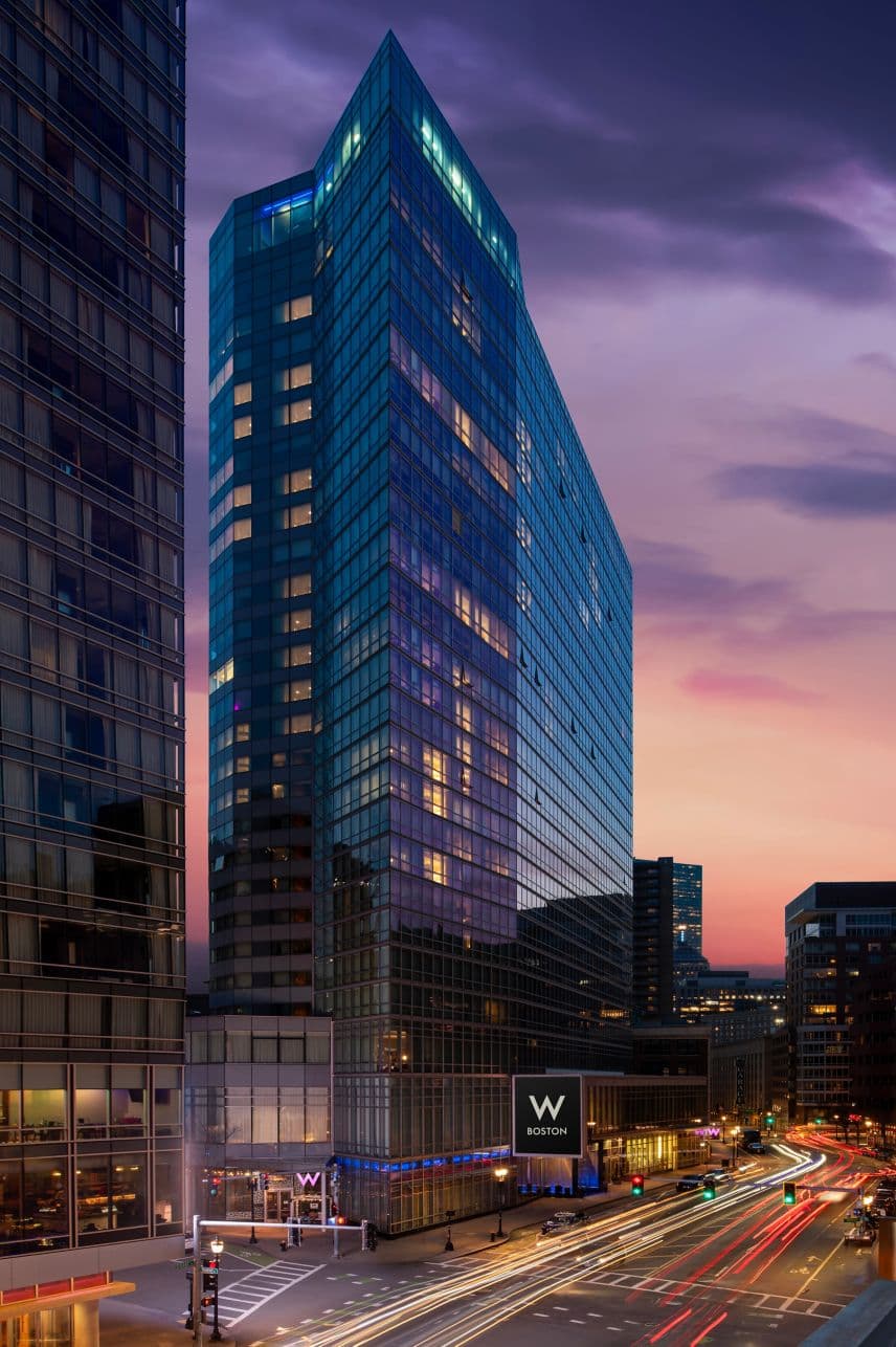 W Boston exterior at dusk, seen from Stuart Street